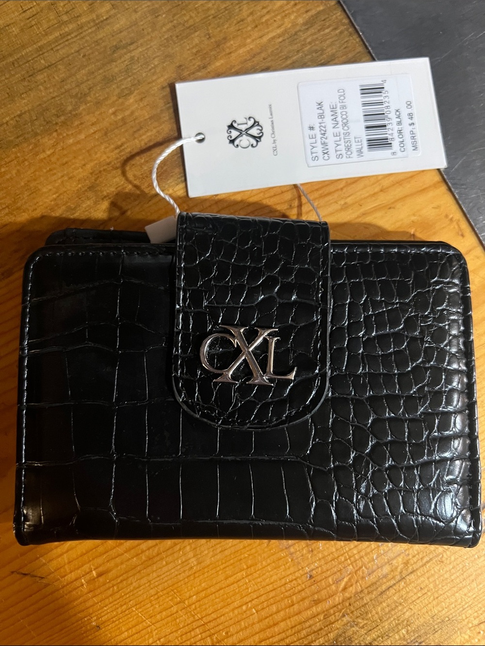 Christian Lacroix Black Bi-Fold Card Wallet with Silver Logo Text
